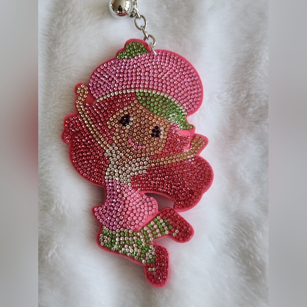 Strawberry Shortcake Pink and Silver Rhinestone Keychain Accessory Bag Charm - Picture 2 of 3